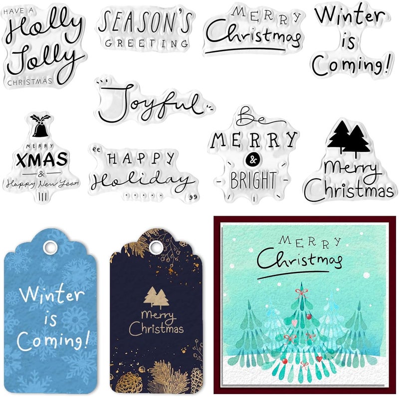 Threetols Christmas Clear Stamps for Card Making, Christmas Tree Winter Xmas Words Silicone Stamps for Holiday Card Making Decor DIY Scrapbooking Transparent Album Decor Paper Craft - Image 1
